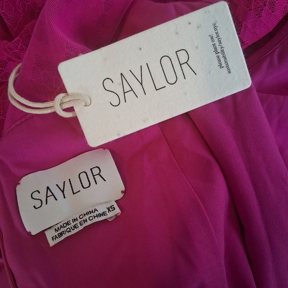 Saylor Fuchsia Pink Marcey Lace Ruched Mini Dress Small NWT - Picture 10 of 11